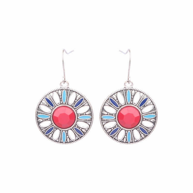 Wholesale Retro Tassel Hollow Alloy Oil Dripping Earrings Set