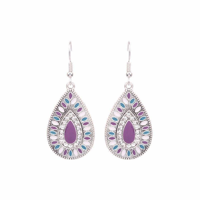 Wholesale Retro Tassel Hollow Alloy Oil Dripping Earrings Set