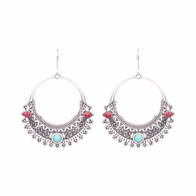 Wholesale Retro Tassel Hollow Alloy Oil Dripping Earrings Set