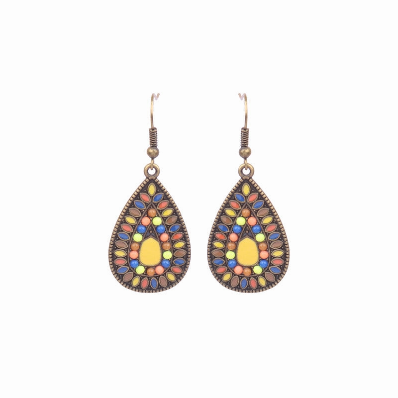 Wholesale Retro Tassel Hollow Alloy Oil Dripping Earrings Set