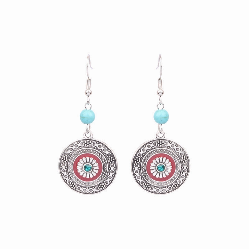 Wholesale Retro Tassel Hollow Alloy Oil Dripping Earrings Set