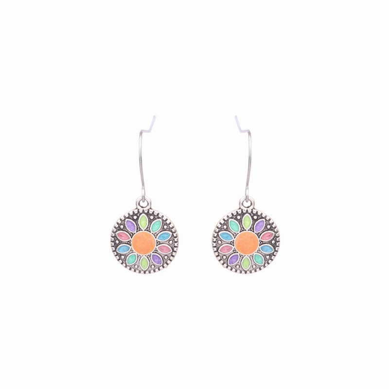 Wholesale Retro Tassel Hollow Alloy Oil Dripping Earrings Set