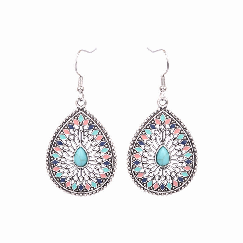 Wholesale Retro Tassel Hollow Alloy Oil Dripping Earrings Set