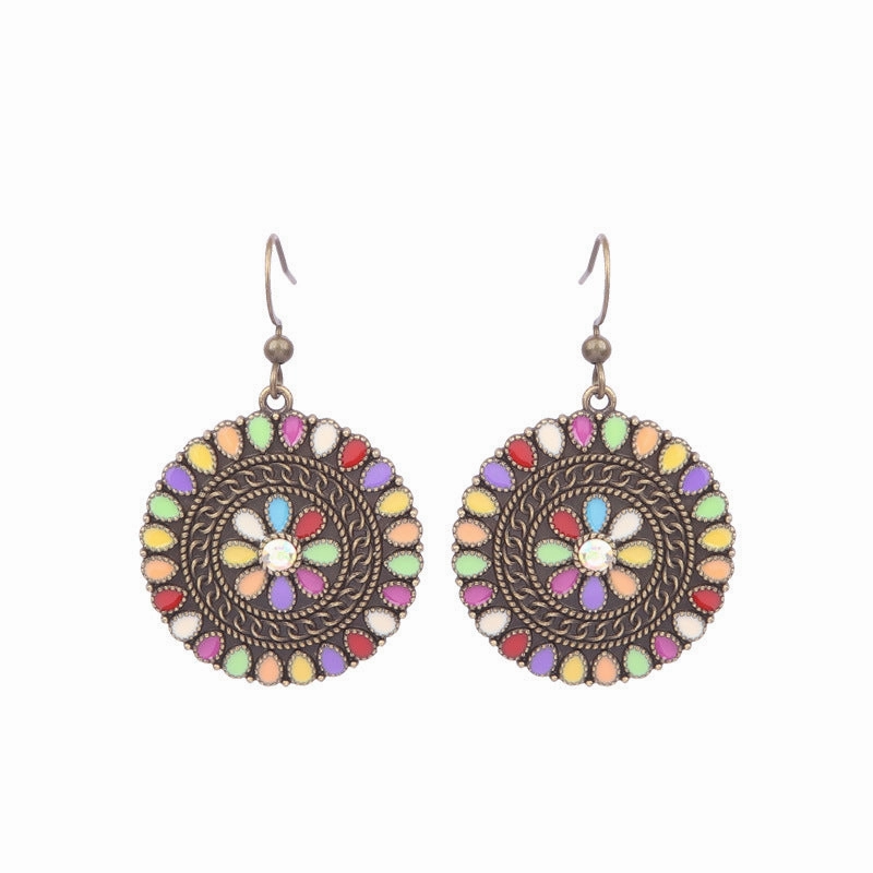 Wholesale Retro Tassel Hollow Alloy Oil Dripping Earrings Set