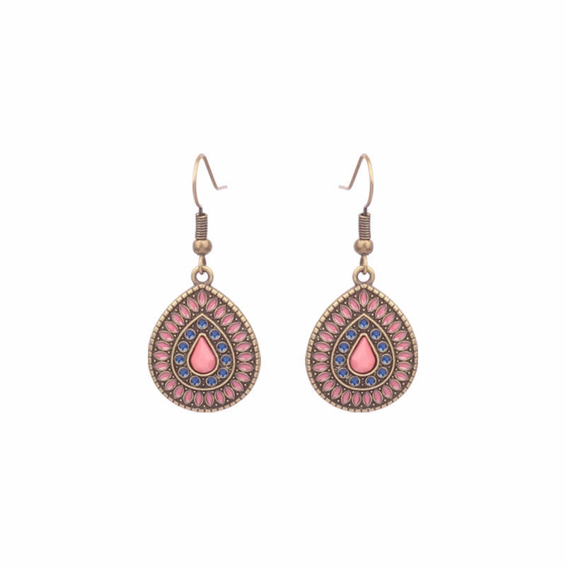 Wholesale Retro Tassel Hollow Alloy Oil Dripping Earrings Set