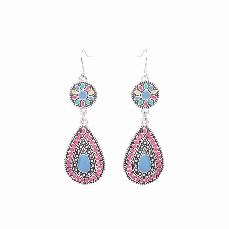Wholesale Retro Tassel Hollow Alloy Oil Dripping Earrings Set