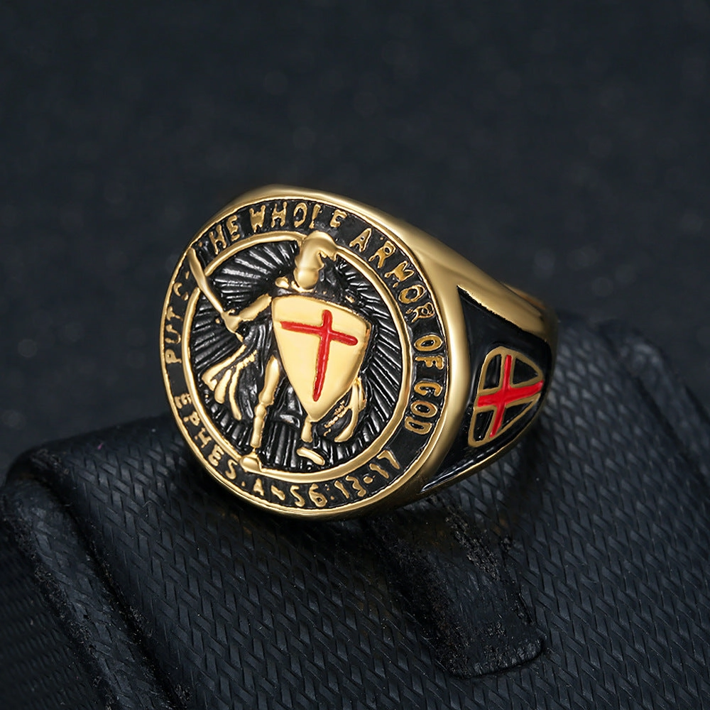 Wholesale Retro Templar Red Cross Shield Ring