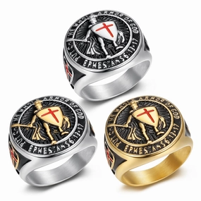 Wholesale Retro Templar Red Cross Shield Ring