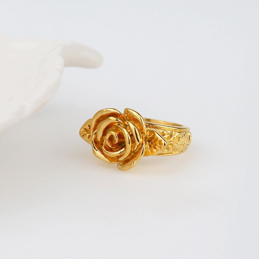 Wholesale Retro Three-dimensional Rose Little Girl Versatile Titanium Steel Ring