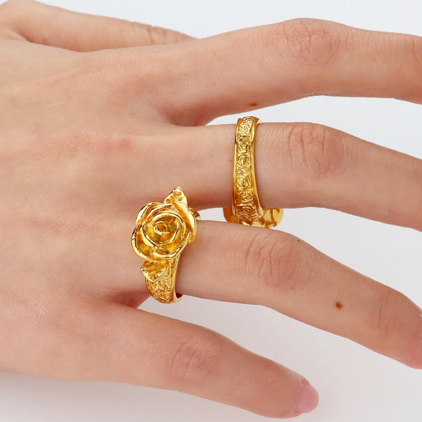 Wholesale Retro Three-dimensional Rose Little Girl Versatile Titanium Steel Ring