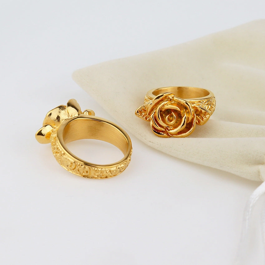 Wholesale Retro Three-dimensional Rose Little Girl Versatile Titanium Steel Ring