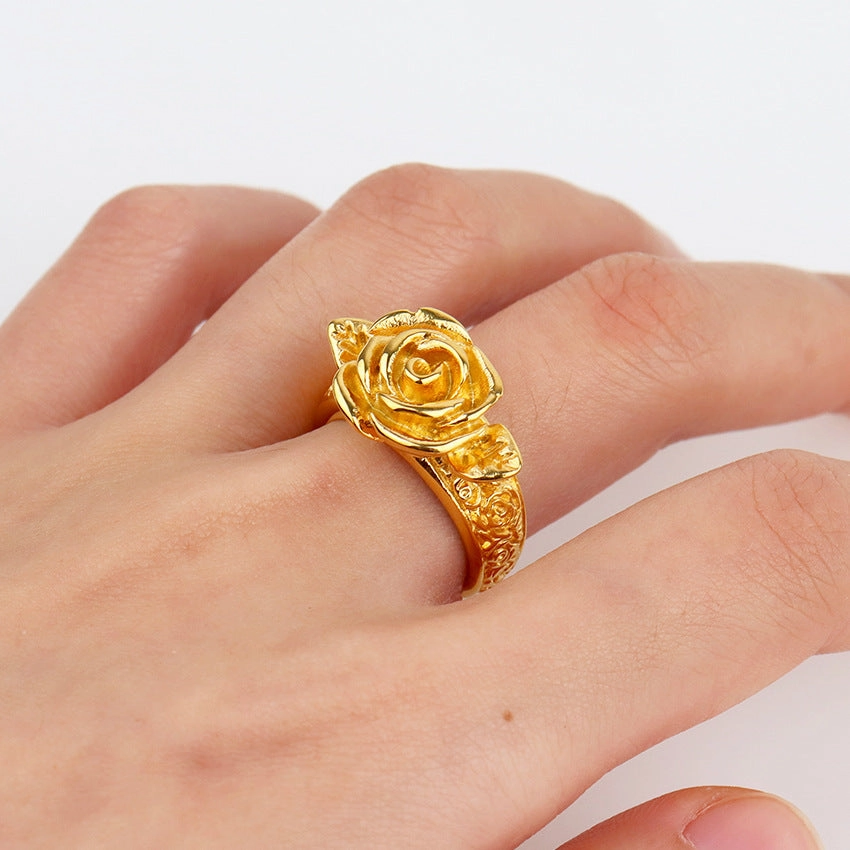 Wholesale Retro Three-dimensional Rose Little Girl Versatile Titanium Steel Ring
