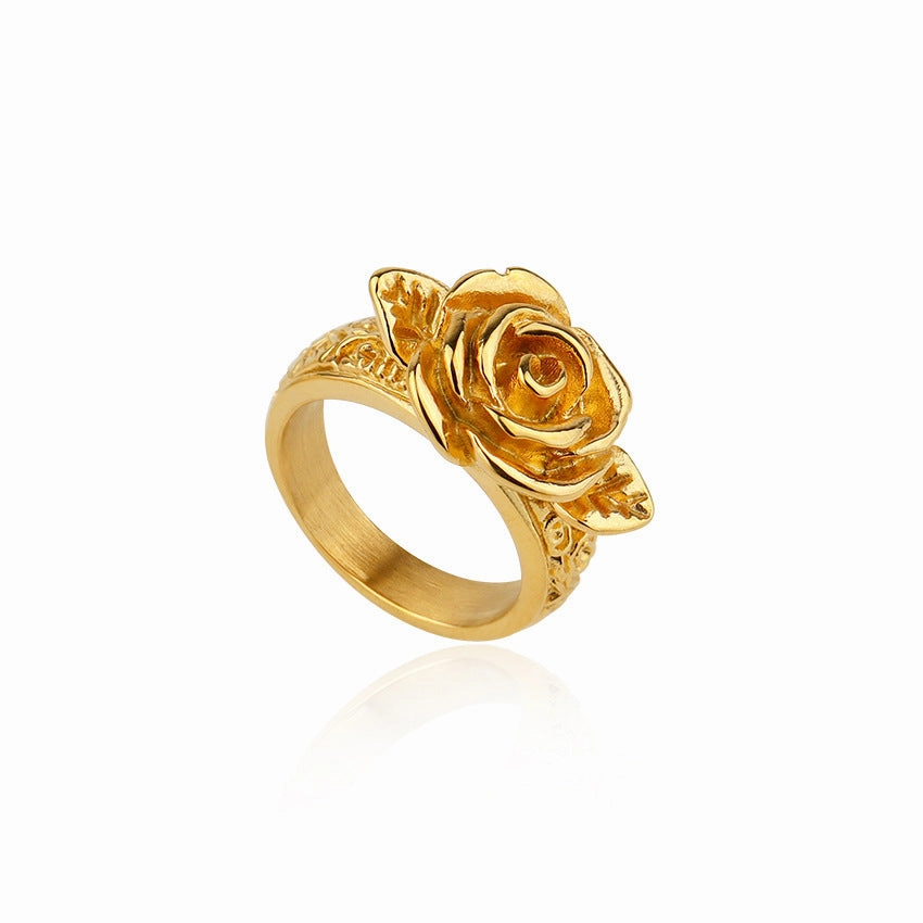 Wholesale Retro Three-dimensional Rose Little Girl Versatile Titanium Steel Ring