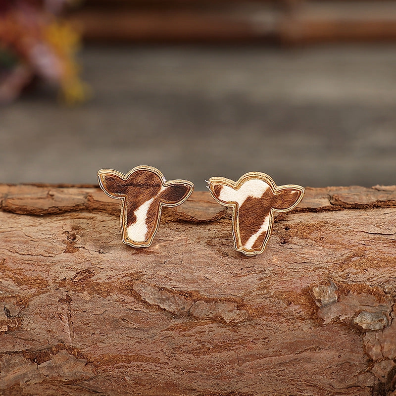 Wholesale Retro Western Style Cowhead Alloy Earrings