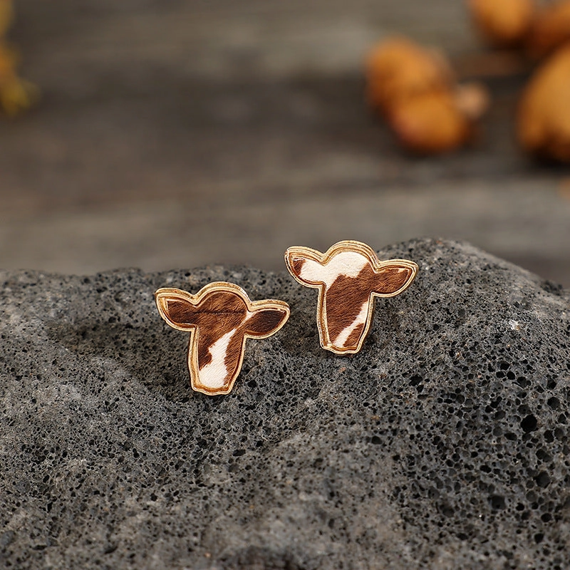 Wholesale Retro Western Style Cowhead Alloy Earrings