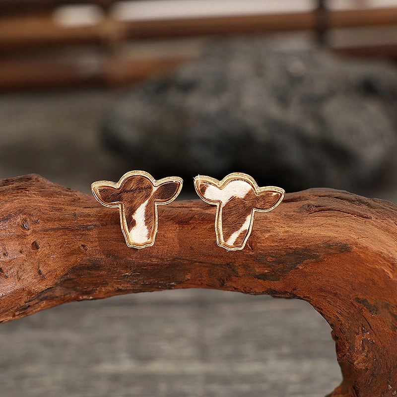 Wholesale Retro Western Style Cowhead Alloy Earrings