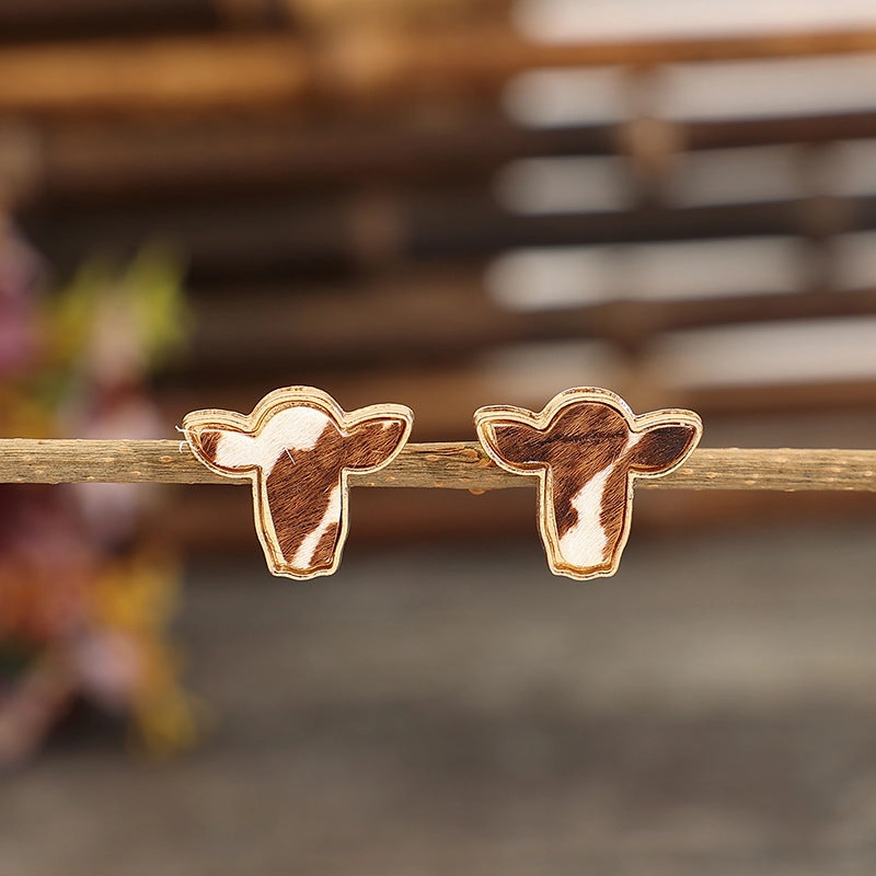 Wholesale Retro Western Style Cowhead Alloy Earrings
