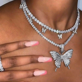 Wholesale Rhinestone Butterfly Necklace