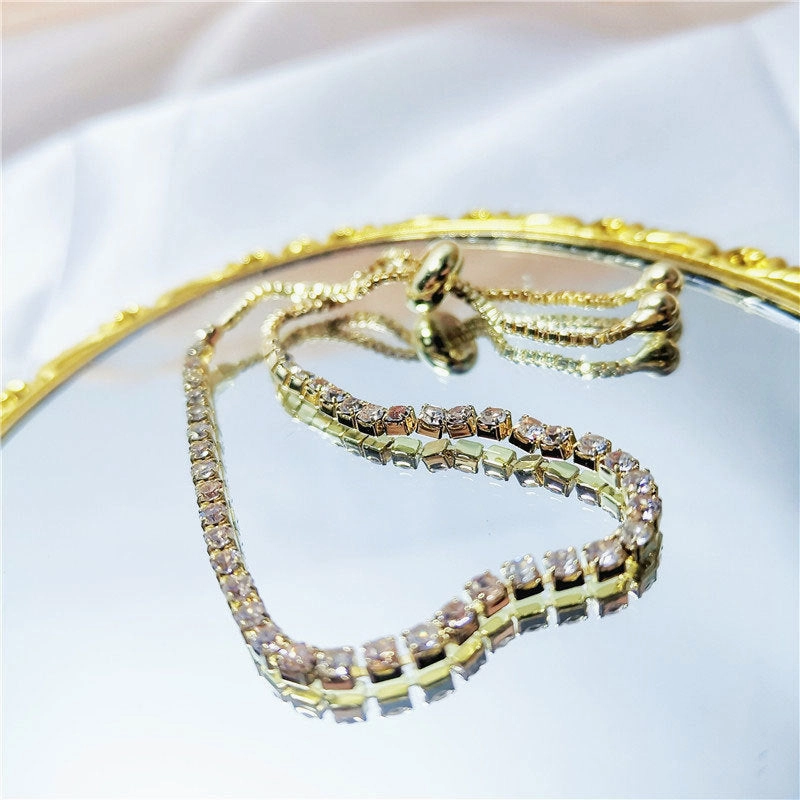 Wholesale Rhinestone Claw Chain Adjustable Single Row Full Diamond Bracelet