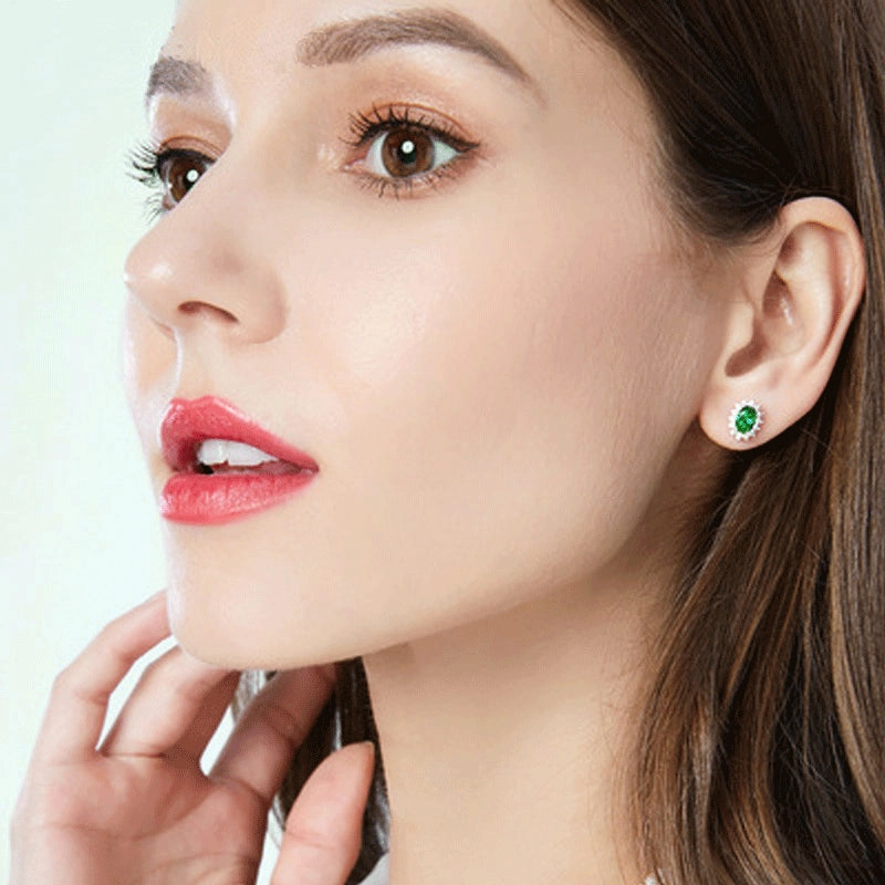 Wholesale Rhinestone Emerald Gemstone Alloy Earrings Jewelry Set