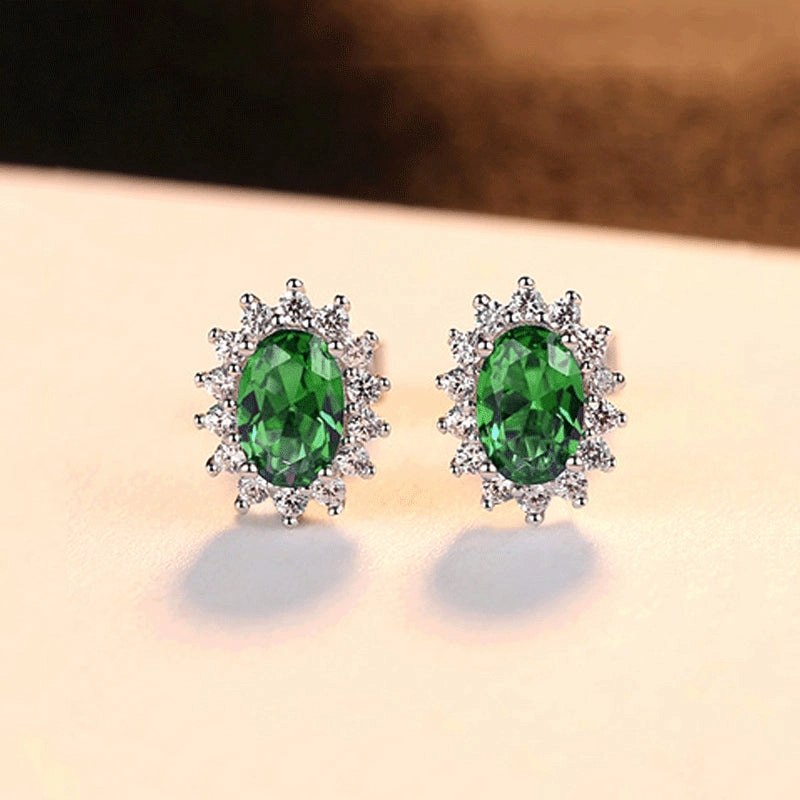 Wholesale Rhinestone Emerald Gemstone Alloy Earrings Jewelry Set