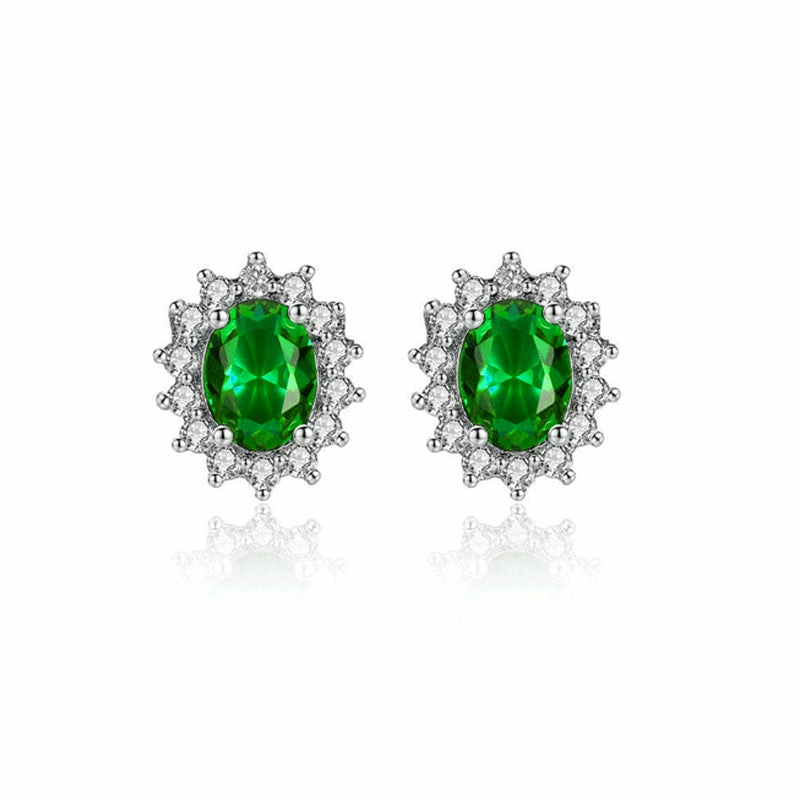 Wholesale Rhinestone Emerald Gemstone Alloy Earrings Jewelry Set