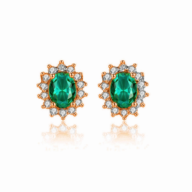 Wholesale Rhinestone Emerald Gemstone Alloy Earrings Jewelry Set