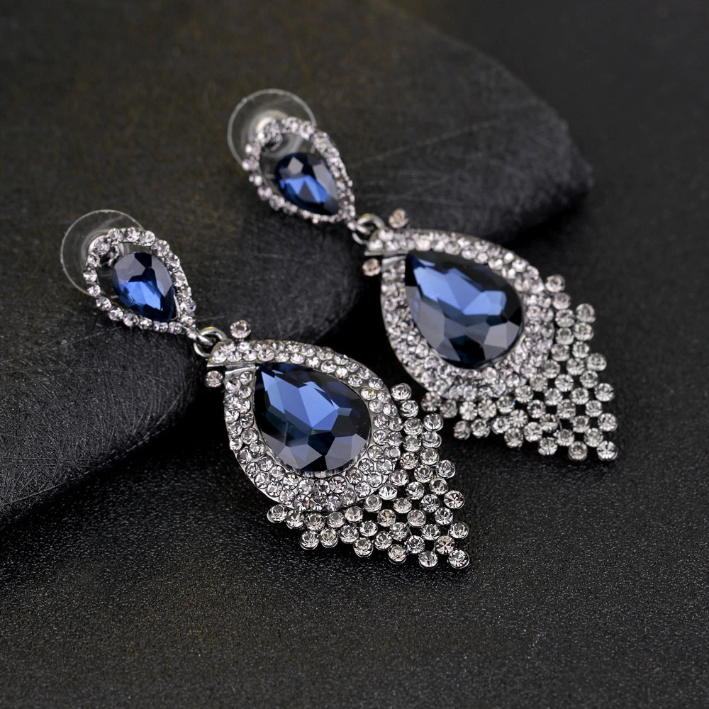Wholesale Rhinestone Gemstone Tassel Glass Drop Earrings