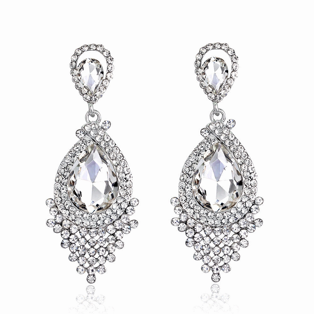 Wholesale Rhinestone Gemstone Tassel Glass Drop Earrings