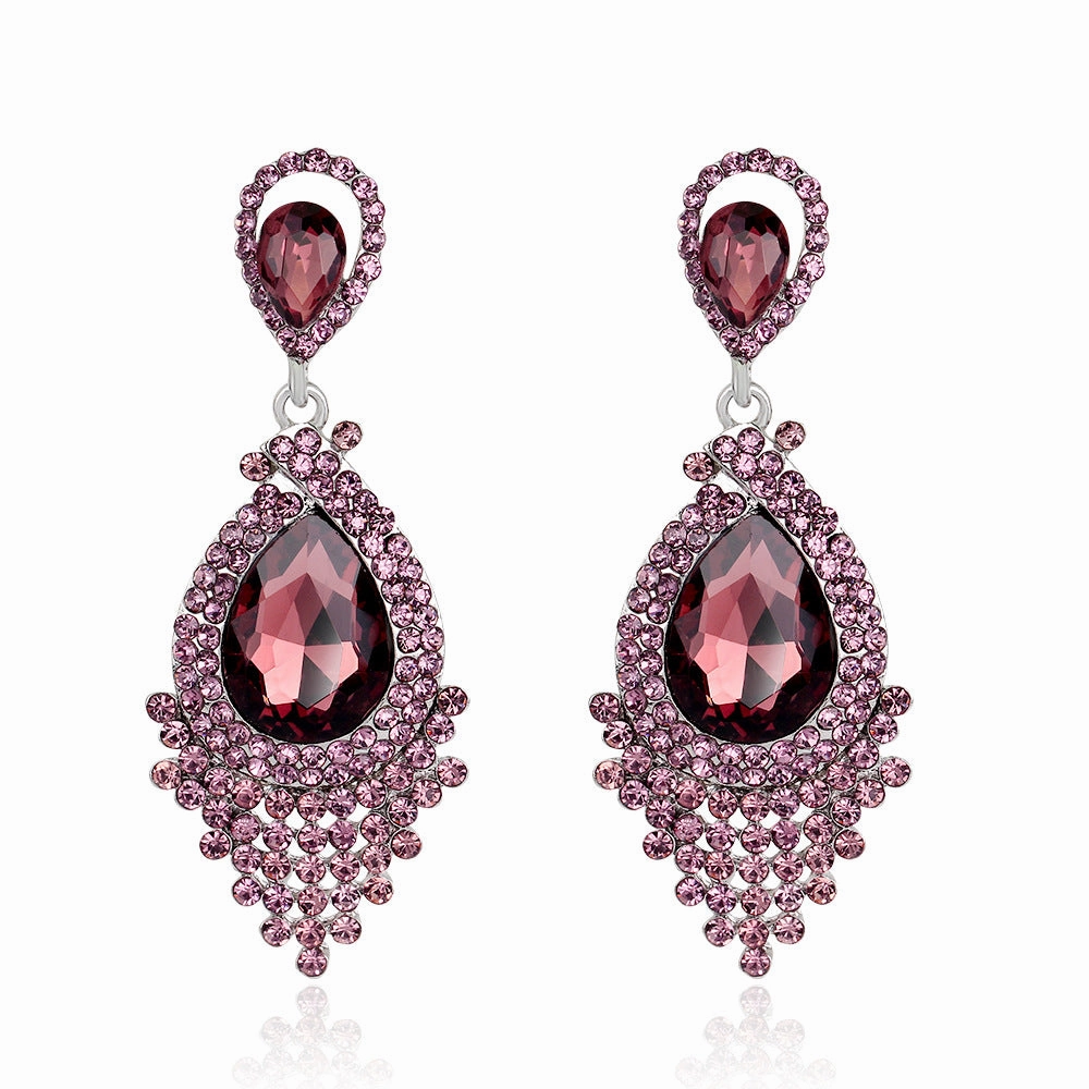 Wholesale Rhinestone Gemstone Tassel Glass Drop Earrings