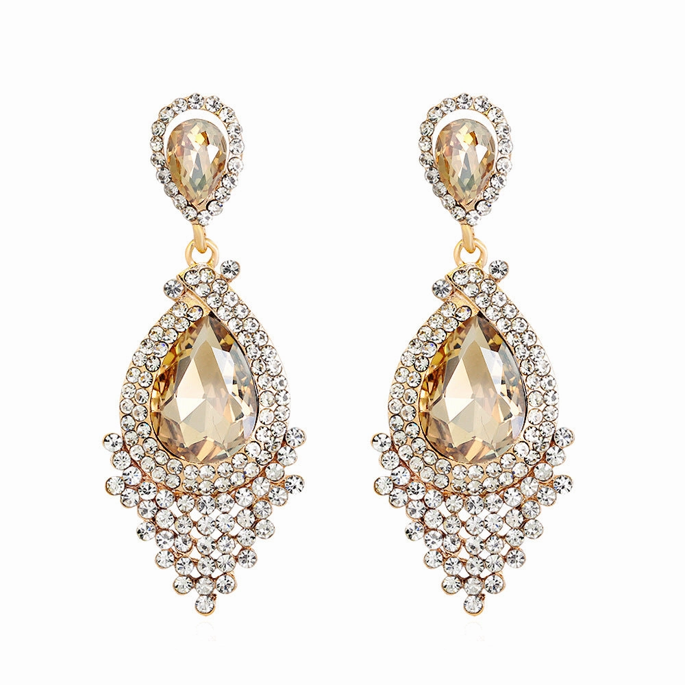 Wholesale Rhinestone Gemstone Tassel Glass Drop Earrings