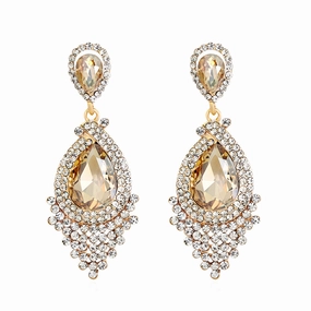 Wholesale Rhinestone Gemstone Tassel Glass Drop Earrings