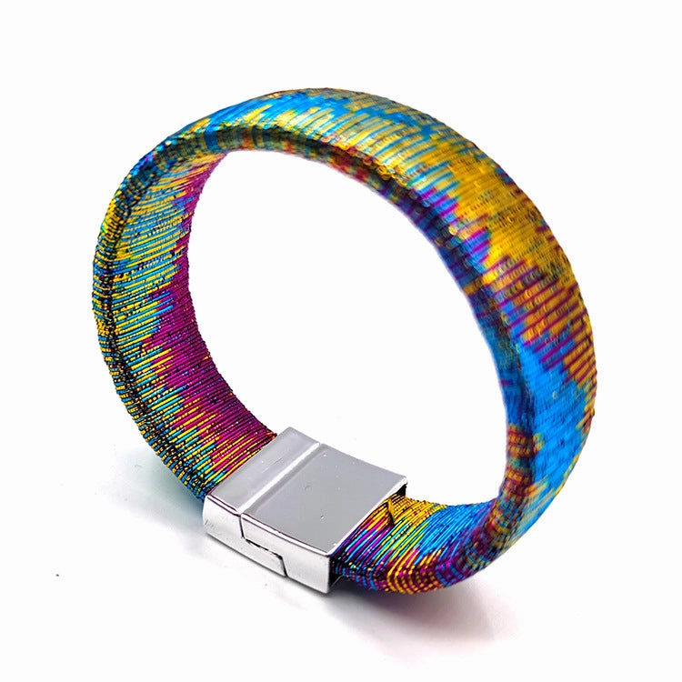 Wholesale Rhinestone Magnet Buckle Leather Bracelet