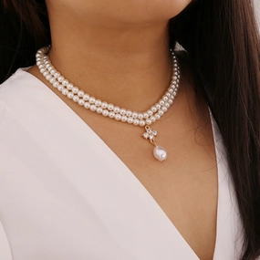 Wholesale Rhinestone Pearl Necklace Clavicle Chain