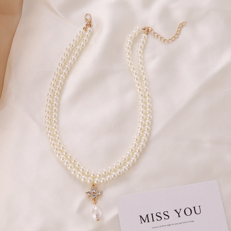 Wholesale Rhinestone Pearl Necklace Clavicle Chain