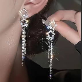 Wholesale Rhinestone Star Tassel Earrings