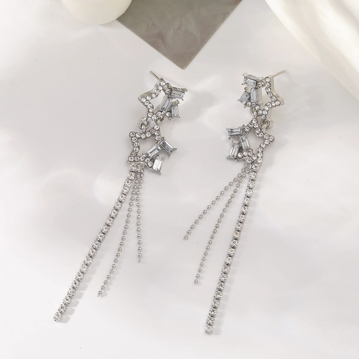 Wholesale Rhinestone Star Tassel Earrings