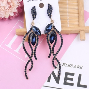 Wholesale Rhinestone Steel Needle Tassel Hollow Symmetry Earrings