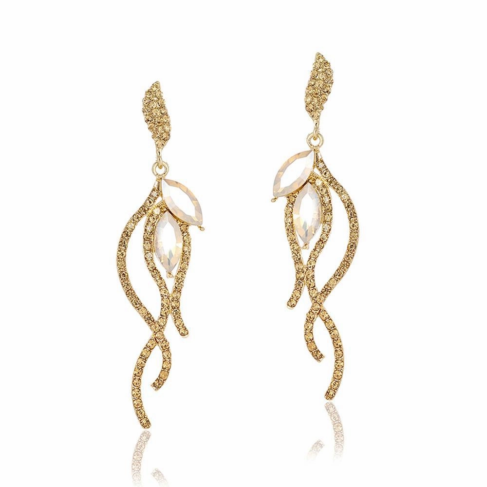 Wholesale Rhinestone Steel Needle Tassel Hollow Symmetry Earrings