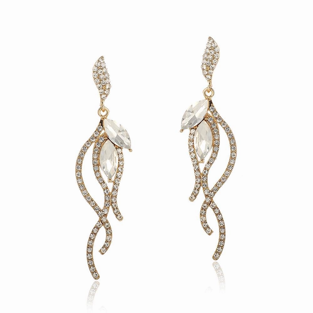 Wholesale Rhinestone Steel Needle Tassel Hollow Symmetry Earrings