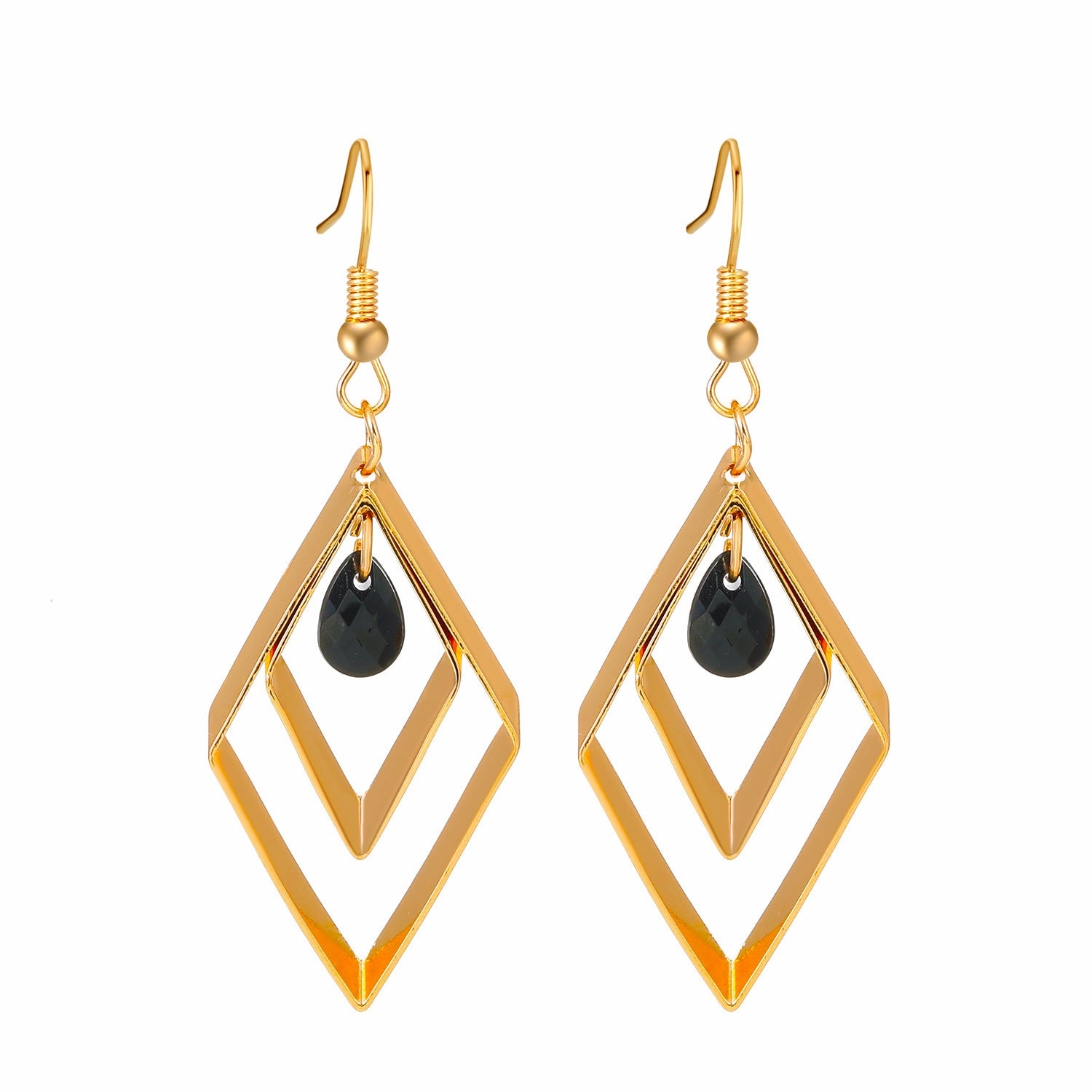 Wholesale Rhombus Black Rhinestone Alloy Earrings