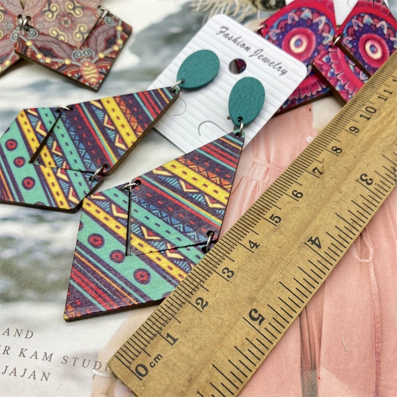 Wholesale Rhombus Vintage Wood Earrings
