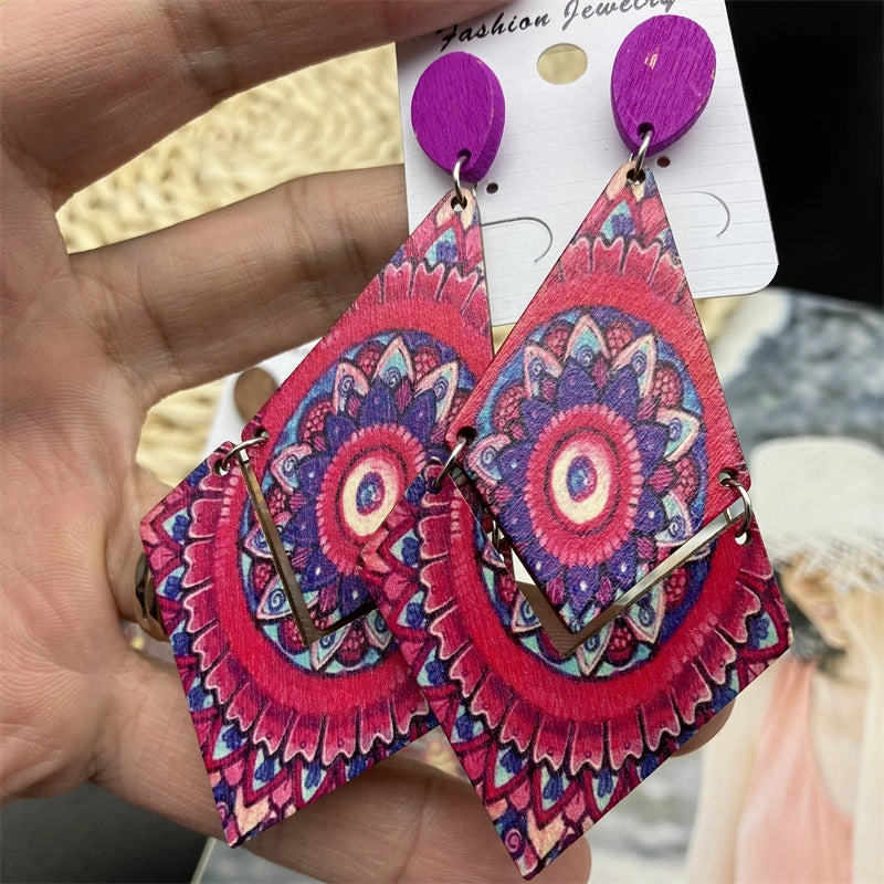 Wholesale Rhombus Vintage Wood Earrings