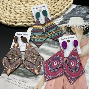 Wholesale Rhombus Vintage Wood Earrings