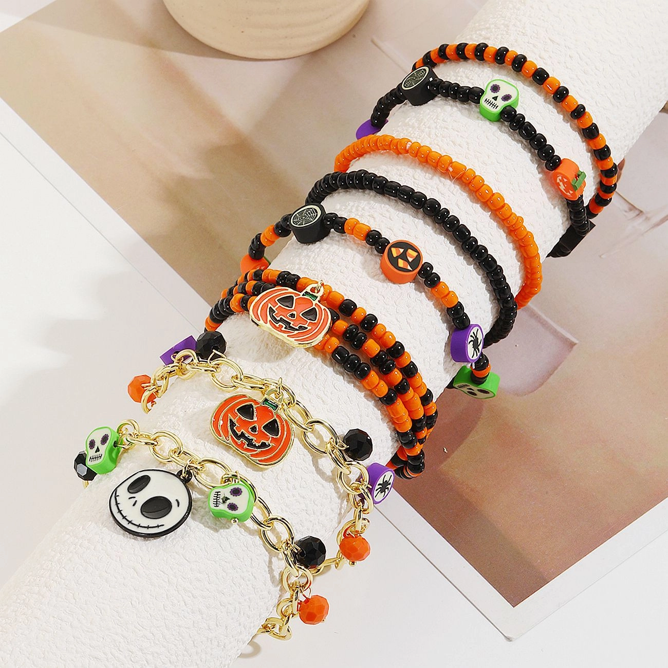 Wholesale Rice Ball Pumpkin Skull Pendant Halloween Bracelet