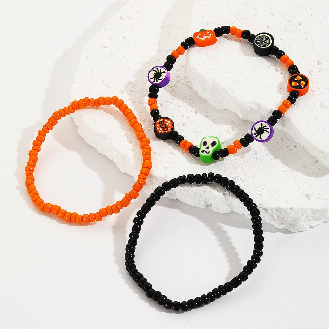 Wholesale Rice Ball Pumpkin Skull Pendant Halloween Bracelet