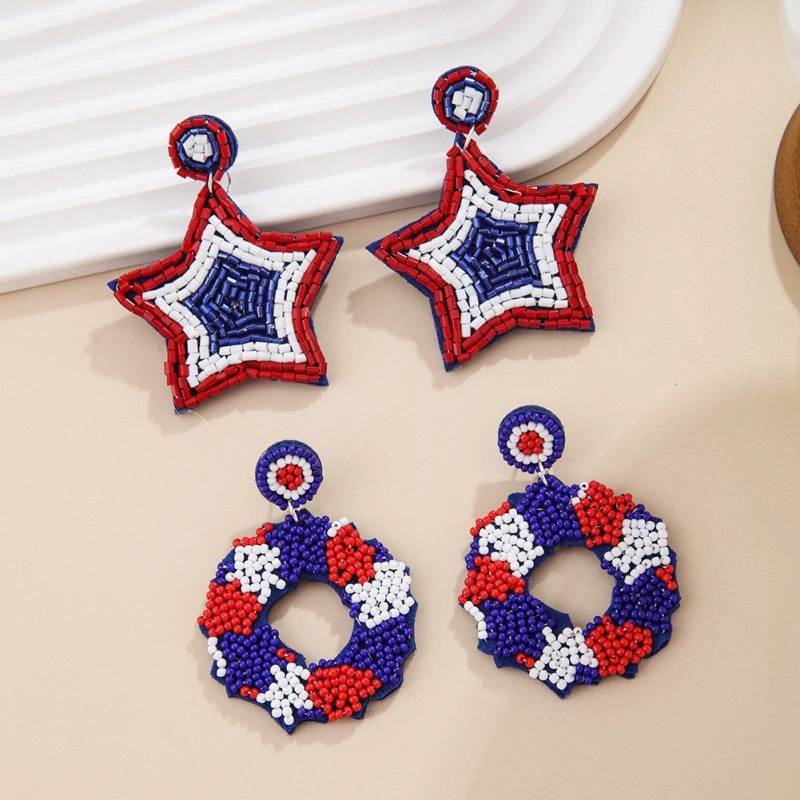 Wholesale rice bead earrings ethnic style hand-stitched love fabric earrings