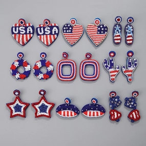 Wholesale rice bead earrings ethnic style hand-stitched love fabric earrings