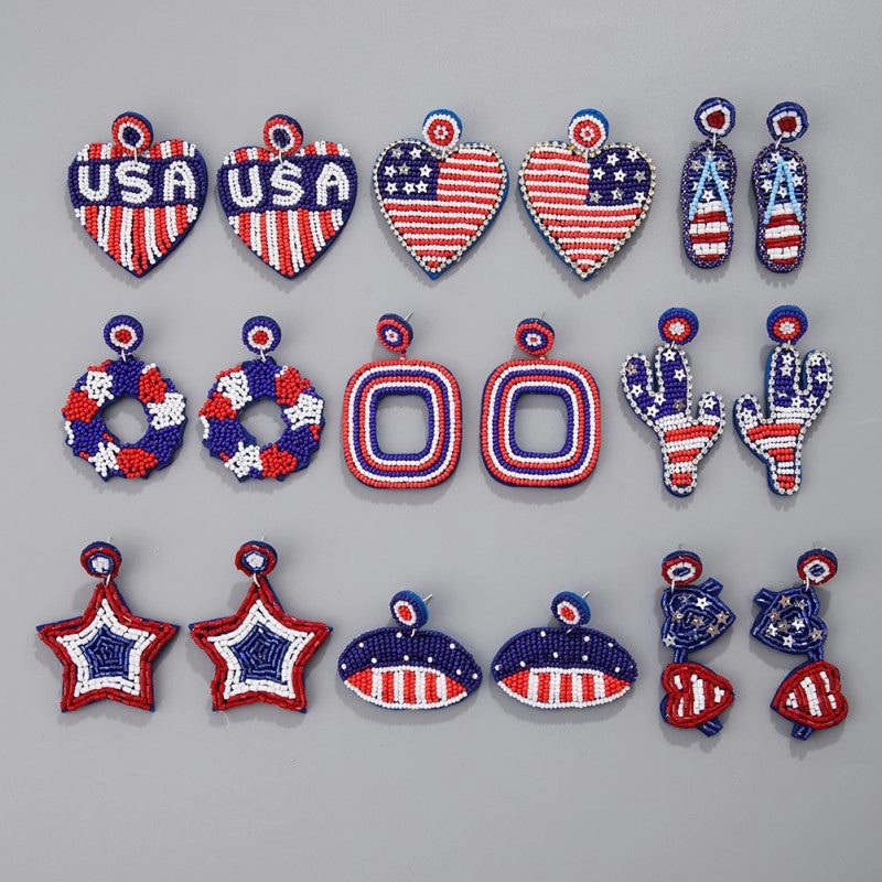 Wholesale rice bead earrings ethnic style hand-stitched love fabric earrings