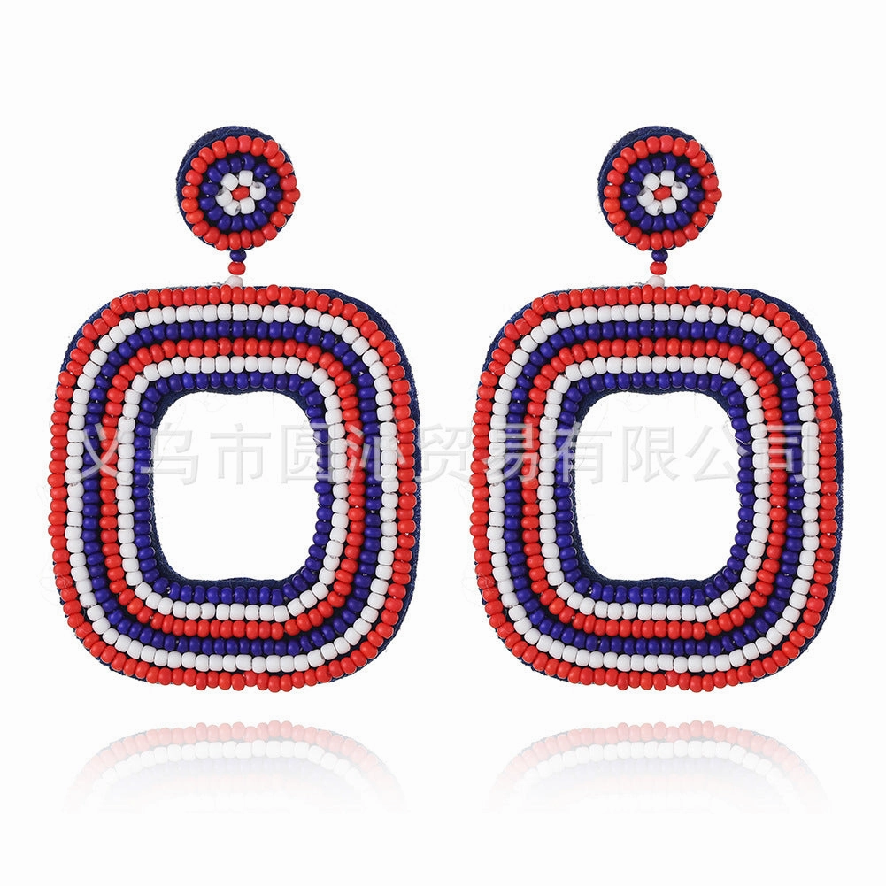 Wholesale rice bead earrings ethnic style hand-stitched love fabric earrings